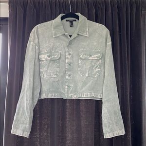 Mint Green Acid Wash Cord Crop Shacket